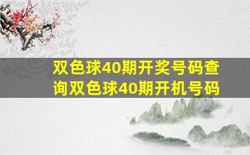 双色球40期开奖号码查询双色球40期开机号码