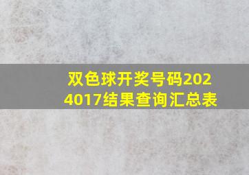 双色球开奖号码2024017结果查询汇总表