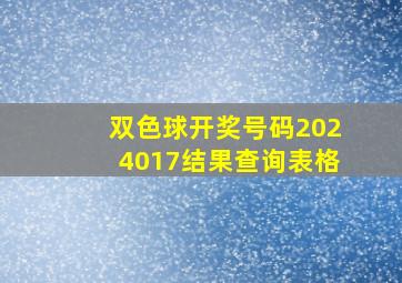 双色球开奖号码2024017结果查询表格