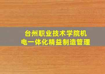 台州职业技术学院机电一体化精益制造管理