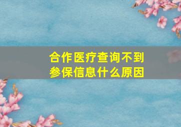 合作医疗查询不到参保信息什么原因