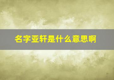 名字亚轩是什么意思啊