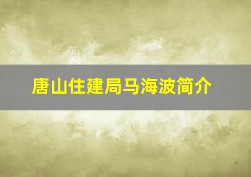 唐山住建局马海波简介