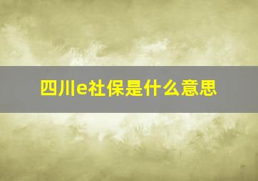 四川e社保是什么意思