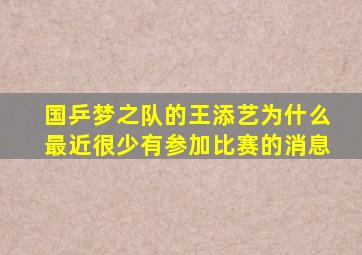 国乒梦之队的王添艺为什么最近很少有参加比赛的消息