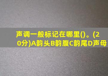 声调一般标记在哪里()。(20分)A韵头B韵腹C韵尾D声母