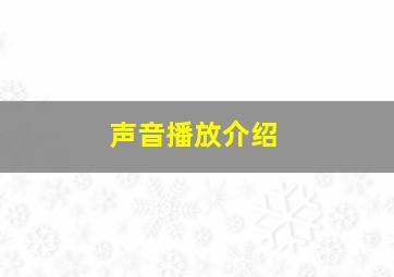 声音播放介绍