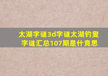 太湖字谜3d字谜太湖钓叟字谜汇总107期是什竟思