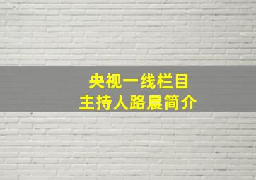 央视一线栏目主持人路晨简介