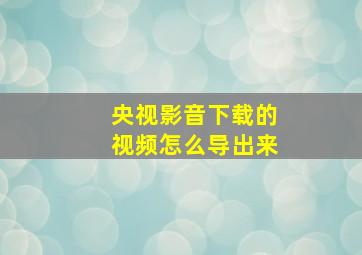 央视影音下载的视频怎么导出来