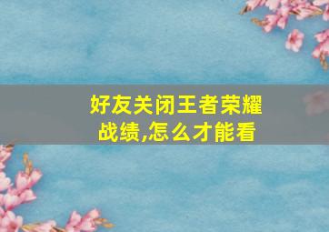 好友关闭王者荣耀战绩,怎么才能看