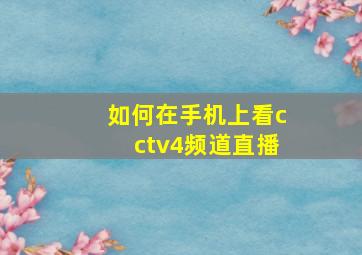 如何在手机上看cctv4频道直播