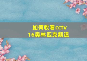 如何收看cctv16奥林匹克频道