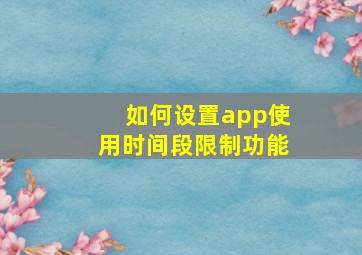 如何设置app使用时间段限制功能