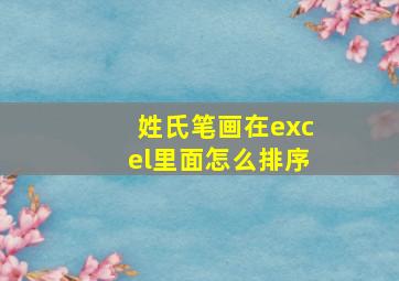 姓氏笔画在excel里面怎么排序