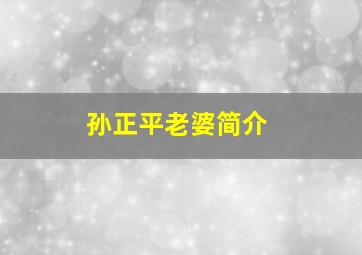 孙正平老婆简介