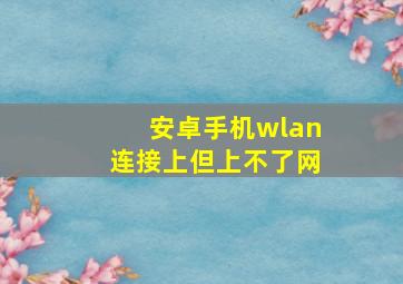 安卓手机wlan连接上但上不了网