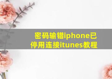 密码输错iphone已停用连接itunes教程