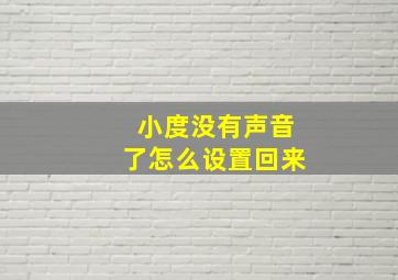 小度没有声音了怎么设置回来