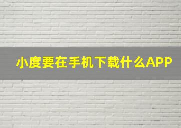 小度要在手机下载什么APP