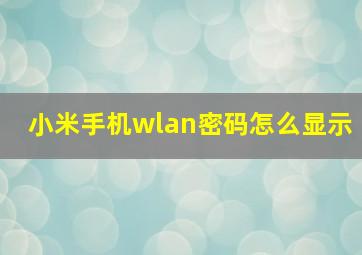 小米手机wlan密码怎么显示