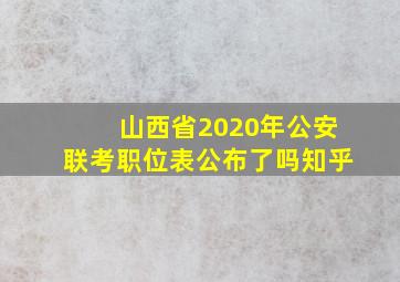 山西省2020年公安联考职位表公布了吗知乎