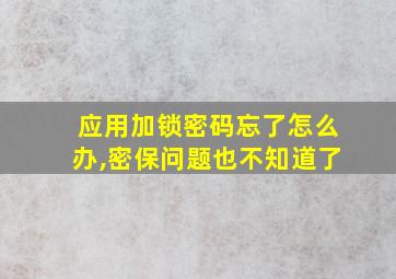 应用加锁密码忘了怎么办,密保问题也不知道了