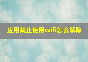 应用禁止使用wifi怎么解除