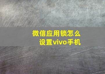 微信应用锁怎么设置vivo手机