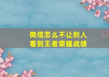 微信怎么不让别人看到王者荣耀战绩