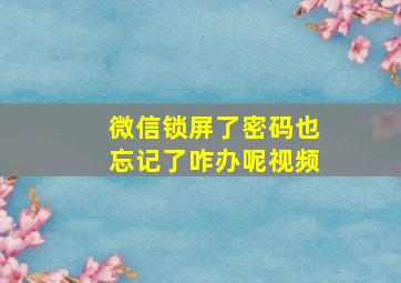 微信锁屏了密码也忘记了咋办呢视频