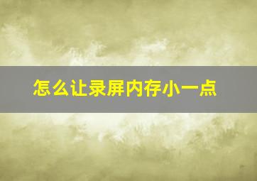 怎么让录屏内存小一点