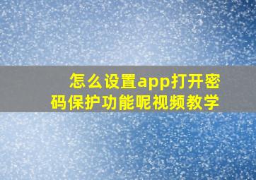 怎么设置app打开密码保护功能呢视频教学