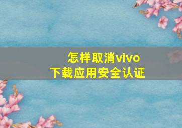 怎样取消vivo下载应用安全认证