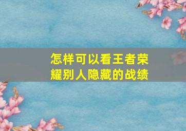 怎样可以看王者荣耀别人隐藏的战绩