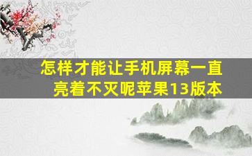 怎样才能让手机屏幕一直亮着不灭呢苹果13版本