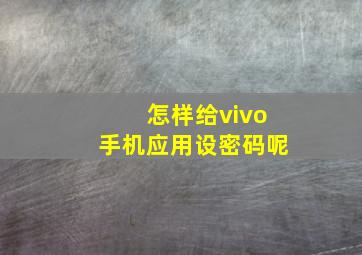 怎样给vivo手机应用设密码呢