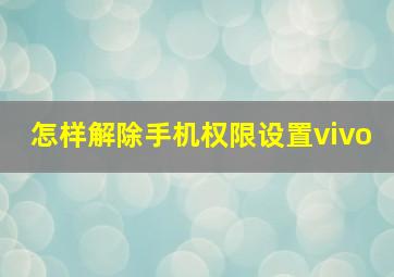 怎样解除手机权限设置vivo