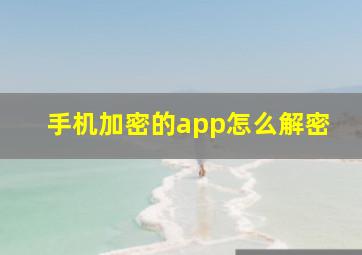 手机加密的app怎么解密