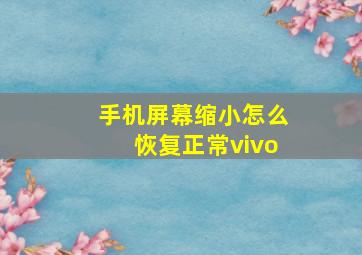 手机屏幕缩小怎么恢复正常vivo