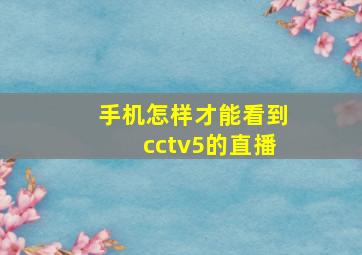 手机怎样才能看到cctv5的直播