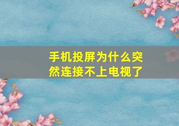 手机投屏为什么突然连接不上电视了