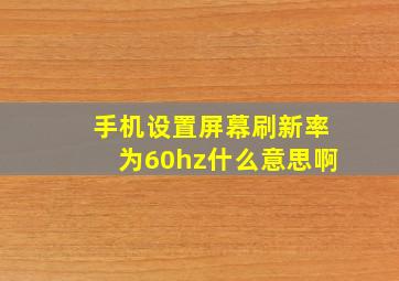 手机设置屏幕刷新率为60hz什么意思啊