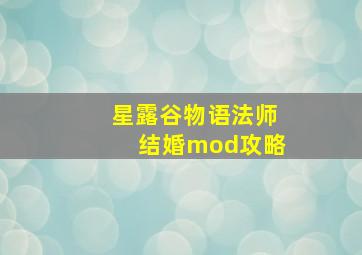 星露谷物语法师结婚mod攻略