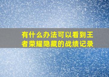 有什么办法可以看到王者荣耀隐藏的战绩记录