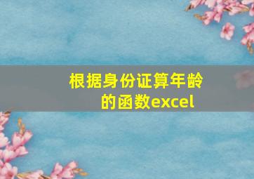 根据身份证算年龄的函数excel