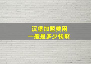 汉堡加盟费用一般是多少钱啊