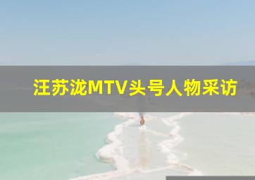 汪苏泷MTV头号人物采访