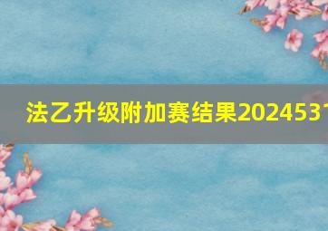 法乙升级附加赛结果2024531