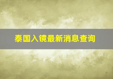 泰国入镜最新消息查询